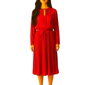 Red Long Sleeve Pleated Skirt Dress